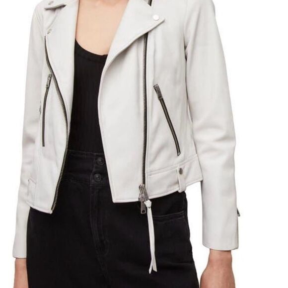 Allsaints Neko Leather Biker Jacket White size 4 - Picture 7 of 12